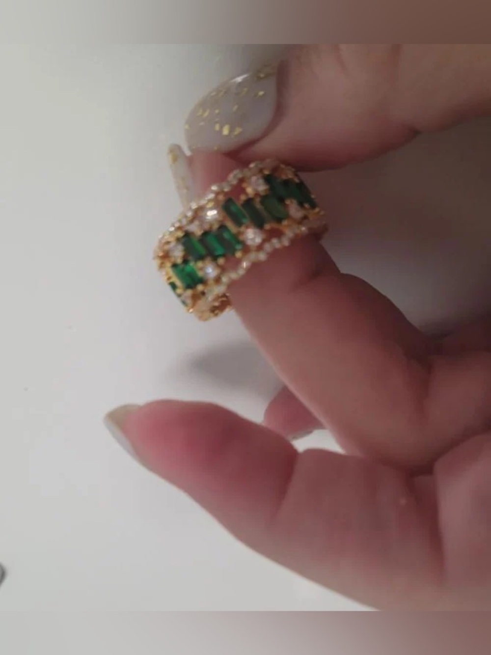 Italo Golden Triple Row Baguette Cut Emerald Wedding Band - Picture 7 of 8